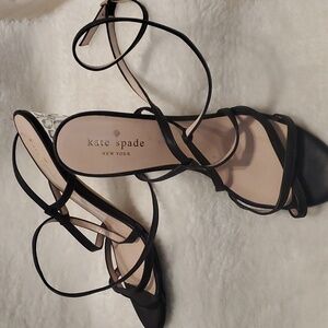 Kate Spade Fiandra Black Leather Jeweled Ankle Strapped Heels SZ 7